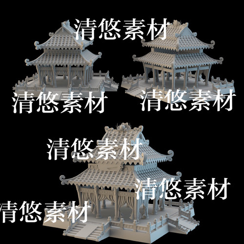 3dmax c4d fbx obj格式古风卡通建筑阶梯花纹底座文件 非实物B77
