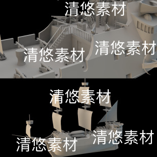 古代战船帆船木船大炮文件 非实物B492 3ds格式 obj c4d fbx