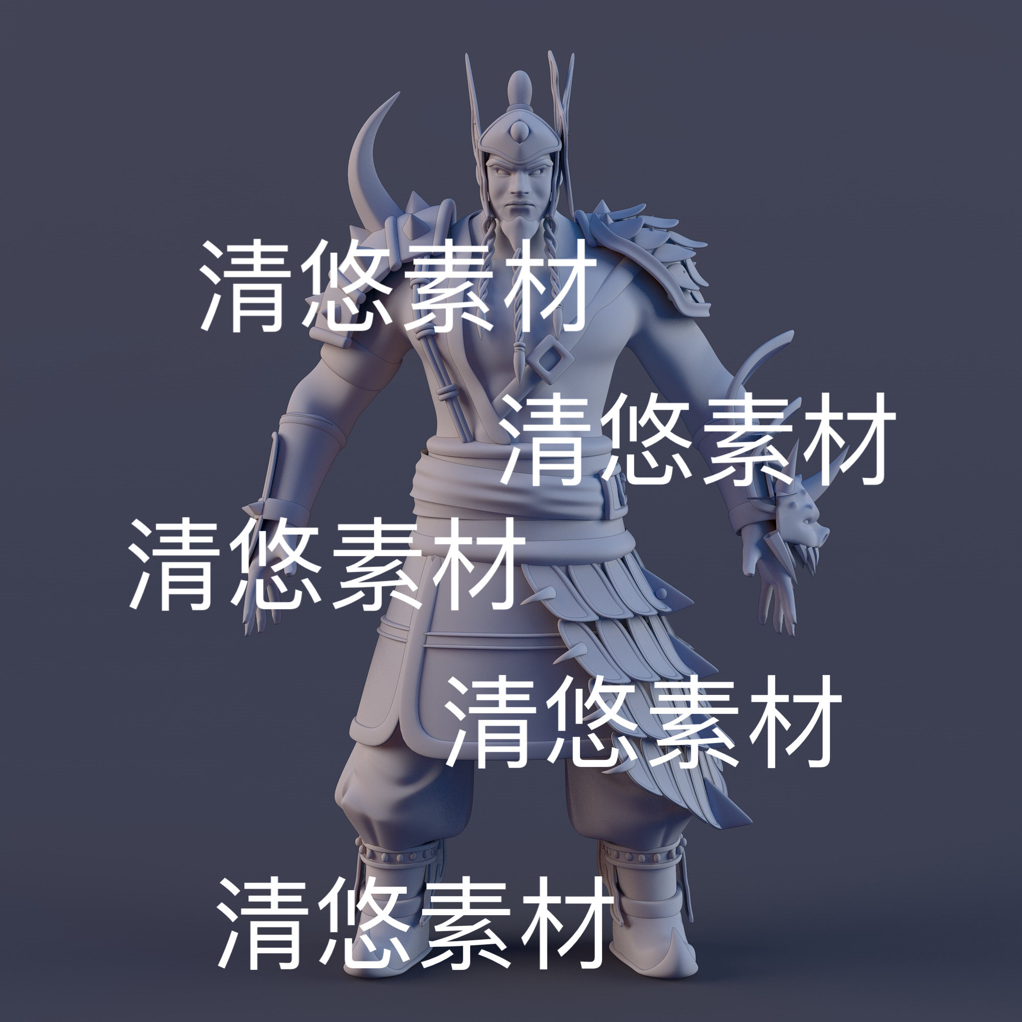 c4d fbx obj格式中国风古装盔甲铁匠勇士人物模型文件 非实物D967