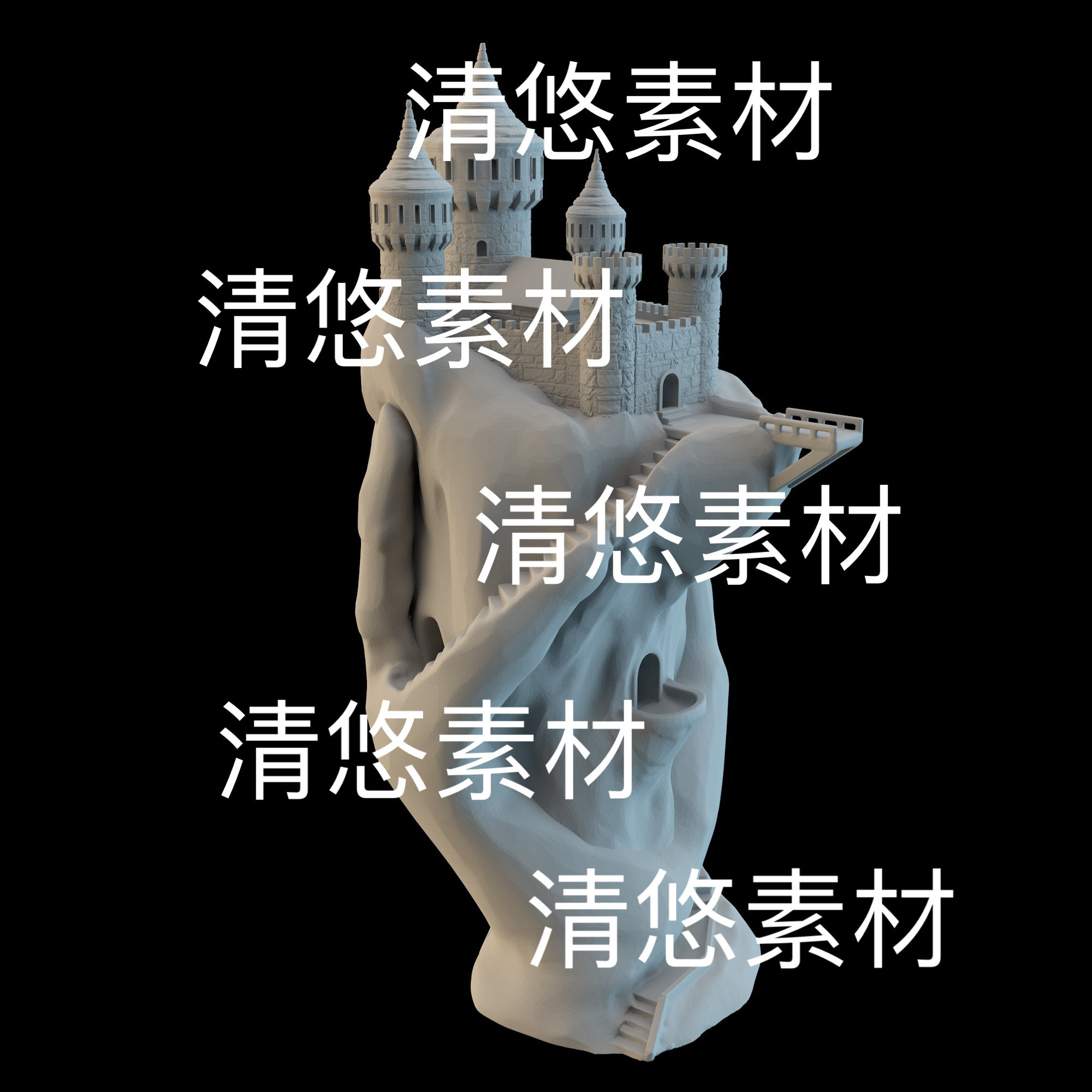 卡通西方建筑掌上城堡c4d fbx obj格式模型 非实物D921