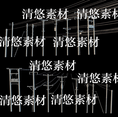 9个c4d fbx obj格式电线杆电力设施设备线杆子文件 非实物B357