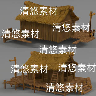 头小木屋模型文件 3dmax 非实物D140 古代茅草屋码 obj格式 c4d fbx