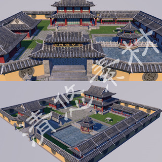 简模3dmax c4d古典院落模型中式小院古建筑室外场景文件fbx083