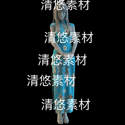 c4d fbx obj格式古典中式旗袍模特人物女文件 非实物B948