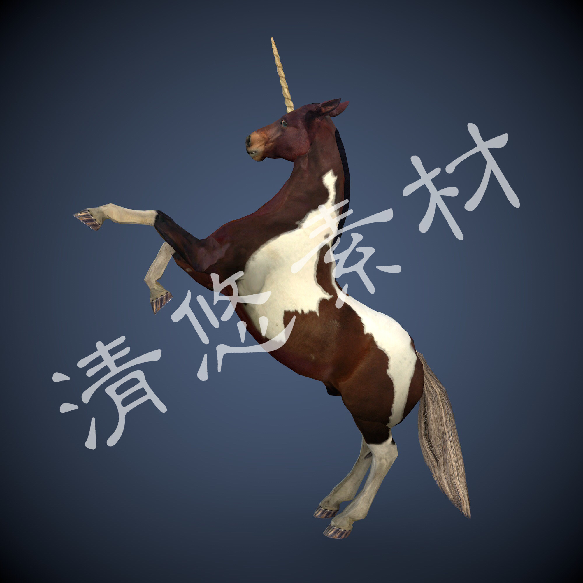 3dmax c4d fbx格式棕白马模型独角兽马匹千里驹骨骼绑定带动画508