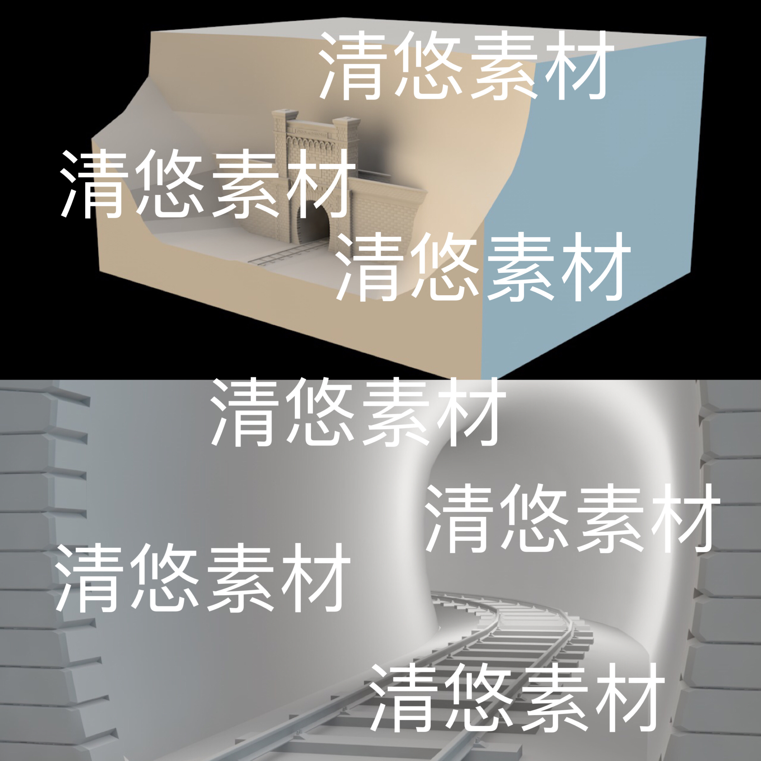 su c4d fbx obj 3ds格式欧美风隧道进口老式铁轨文件非实物B587