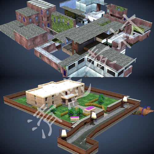 3dmax c4d游戏场景模型cs1.6反恐精英后巷玫瑰庄园地图fbx格式322