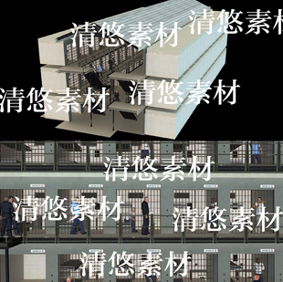 美国监狱室内建筑游戏场景牢房文件 obj格式 非实物B343 fbx c4d