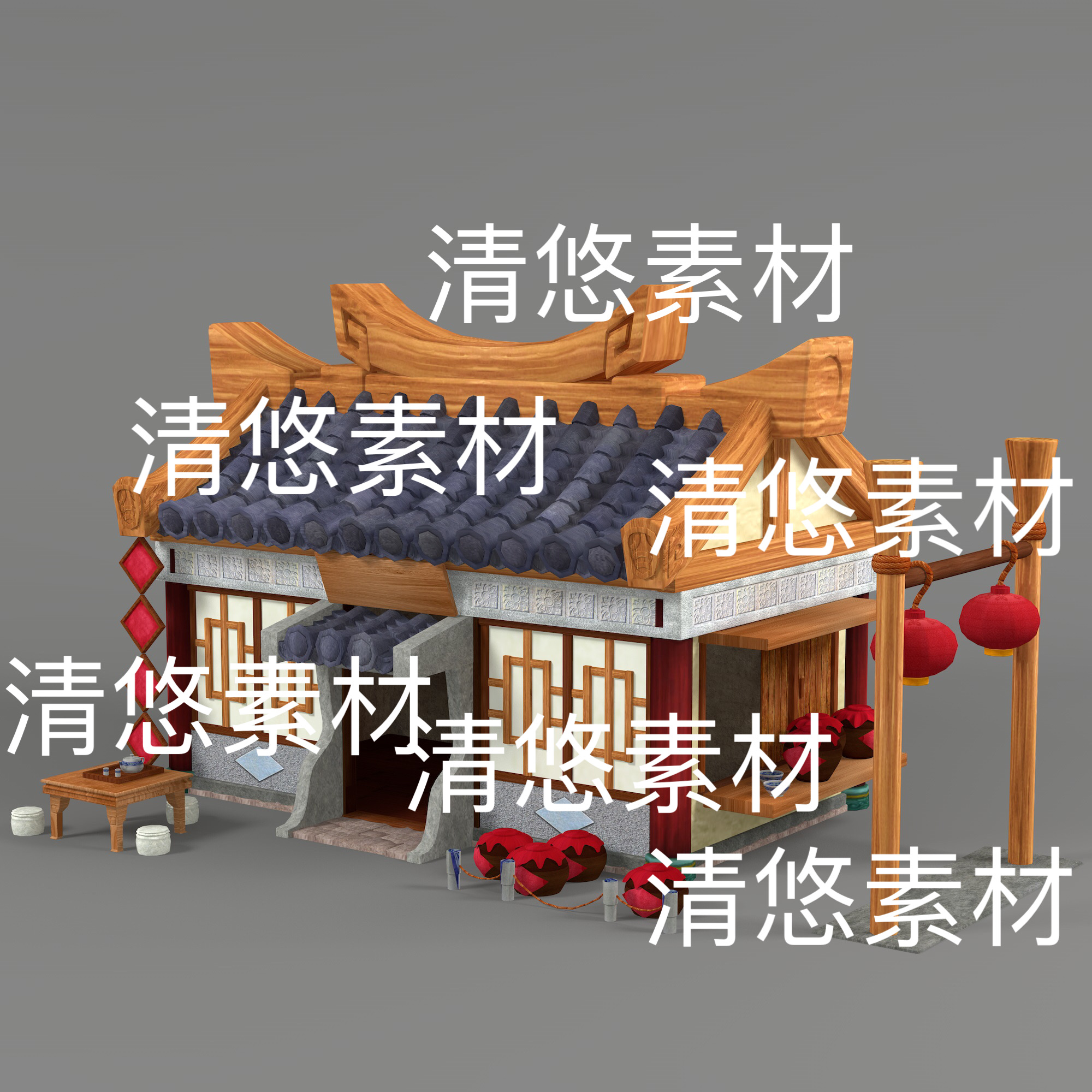 3dmax c4d fbx obj格式古建筑q版酒店卡通小酒馆文件 非实物d148
