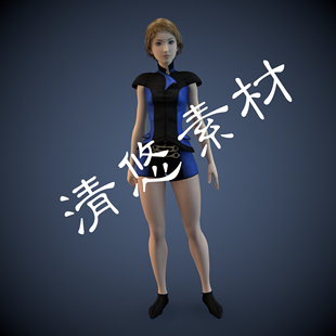 美女性感 非实物785 fbx女人物模特模型骨骼绑定滑冰时装 c4d