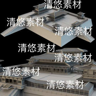 obj格式 明朝3dmax c4d fbx 非实物D996 大明古建筑三清殿场景文件