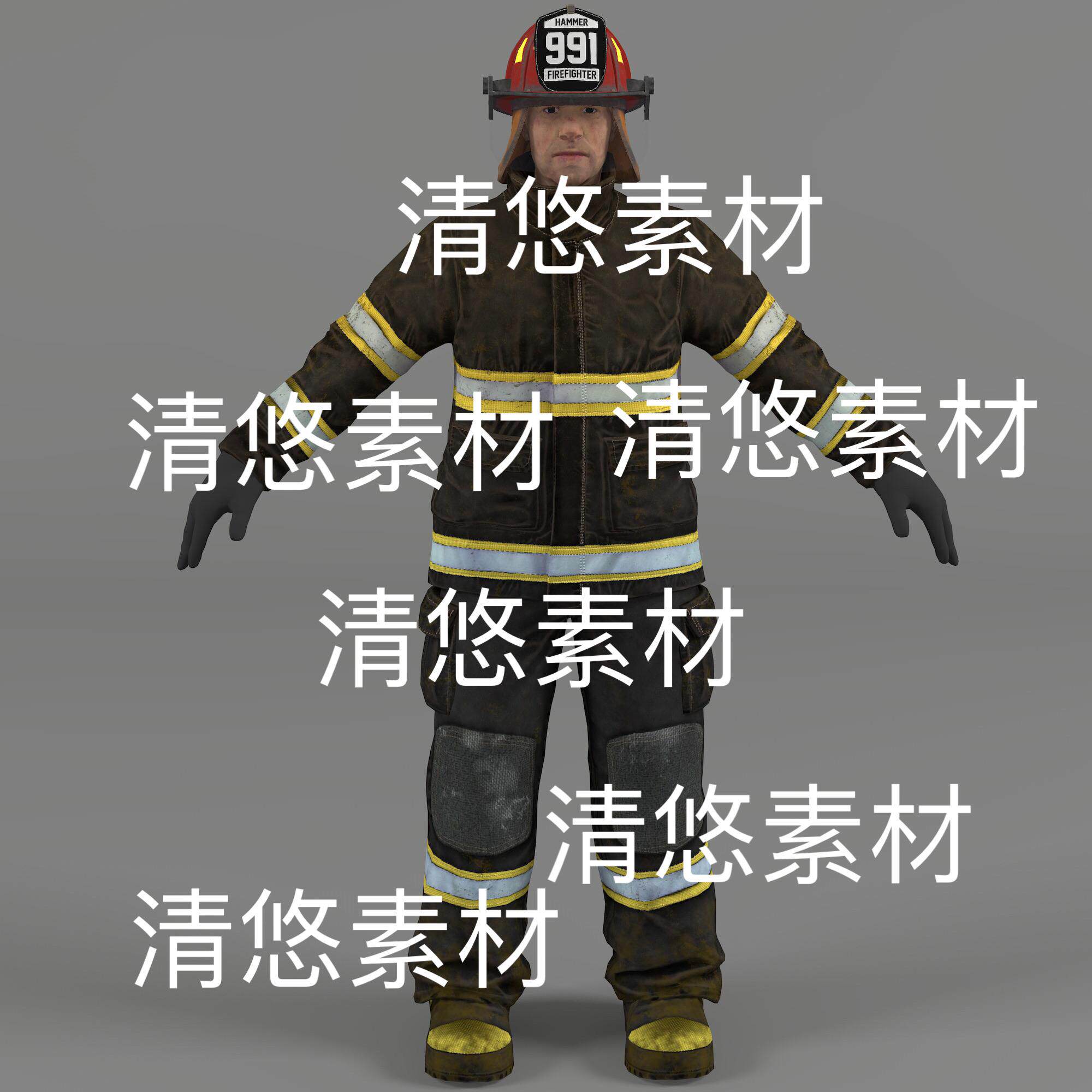 美国911消防员c4d fbx obj格式男人物消防服帽子文件 非实物E363