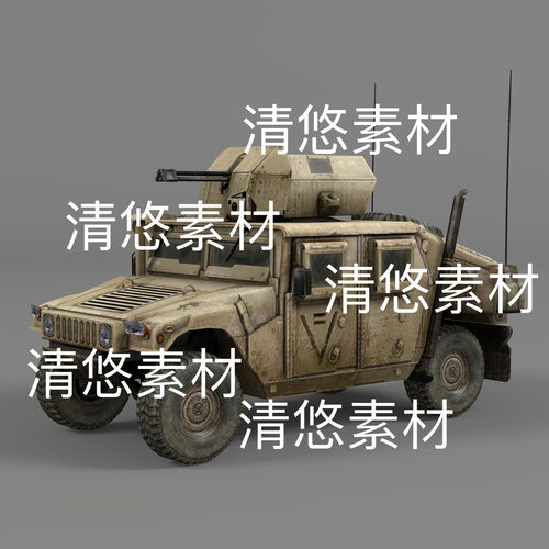 c4d fbx格式M1114悍马装甲战车炮台轮子骨骼绑定文件 非实物D851