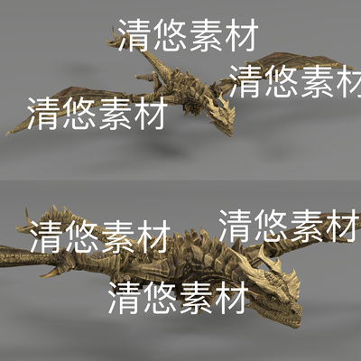 30个动作 飞龙c4d fbx西方飞龙游戏怪物骨骼绑定文件 非实物D563