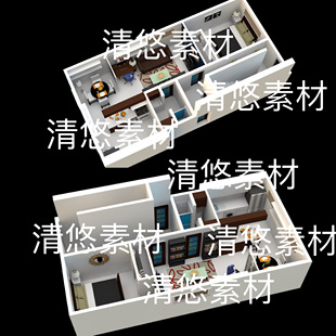 室内场景文件 c4d 非实物B733 现代一室一厅家装 su格式 fbx obj