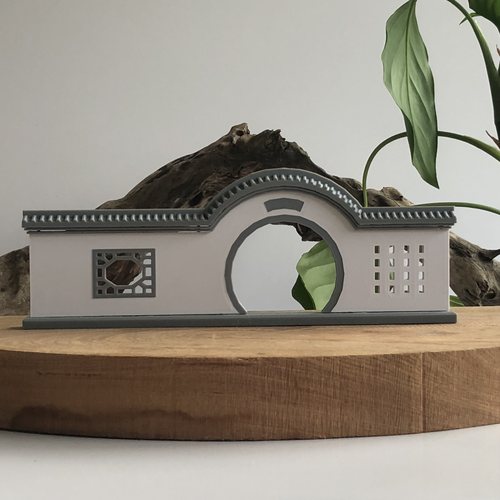 苏式园林波浪顶龙墙月洞门