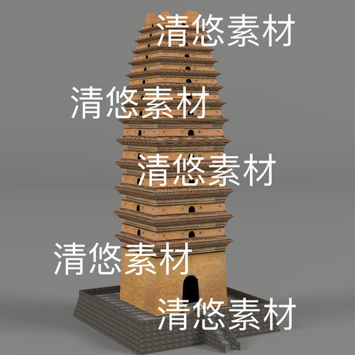 简模c4d fbx obj格式西安古建塔楼小雁塔模型3D文件 非实物D405