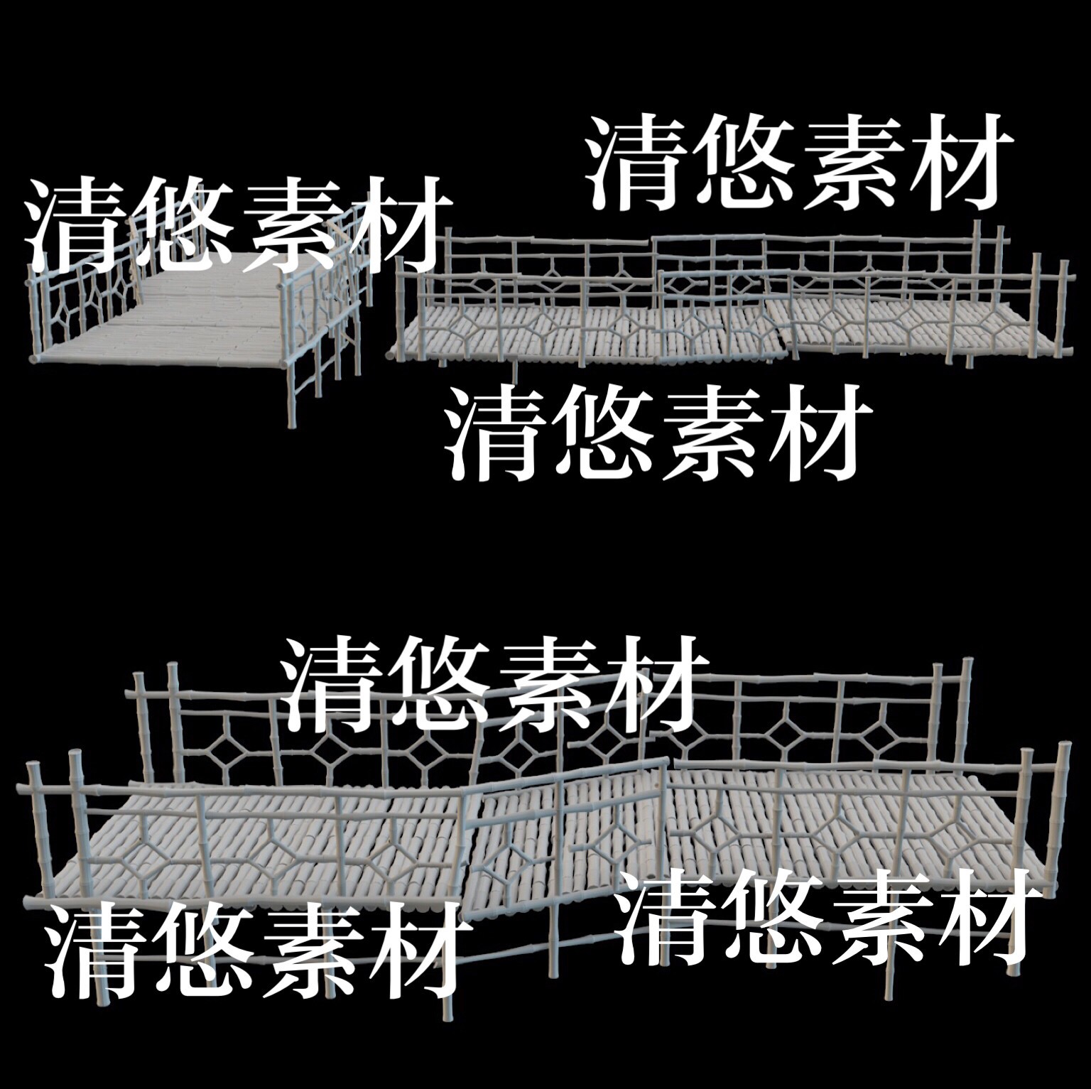 3dmax c4d fbx obj格式竹木风小桥场景装饰文件 非实物B156