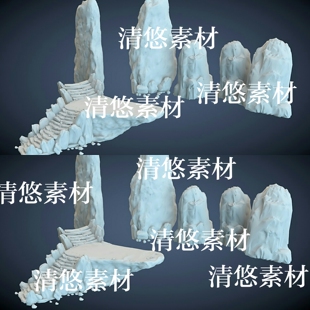 3dmax fbx obj古风石台阶梯岩石楼梯模型文件 非实物A793 c4d