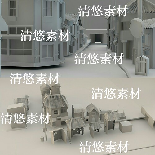 现代江南小镇古镇巷子maya c4d fbx obj仿古街道建筑场景模型875