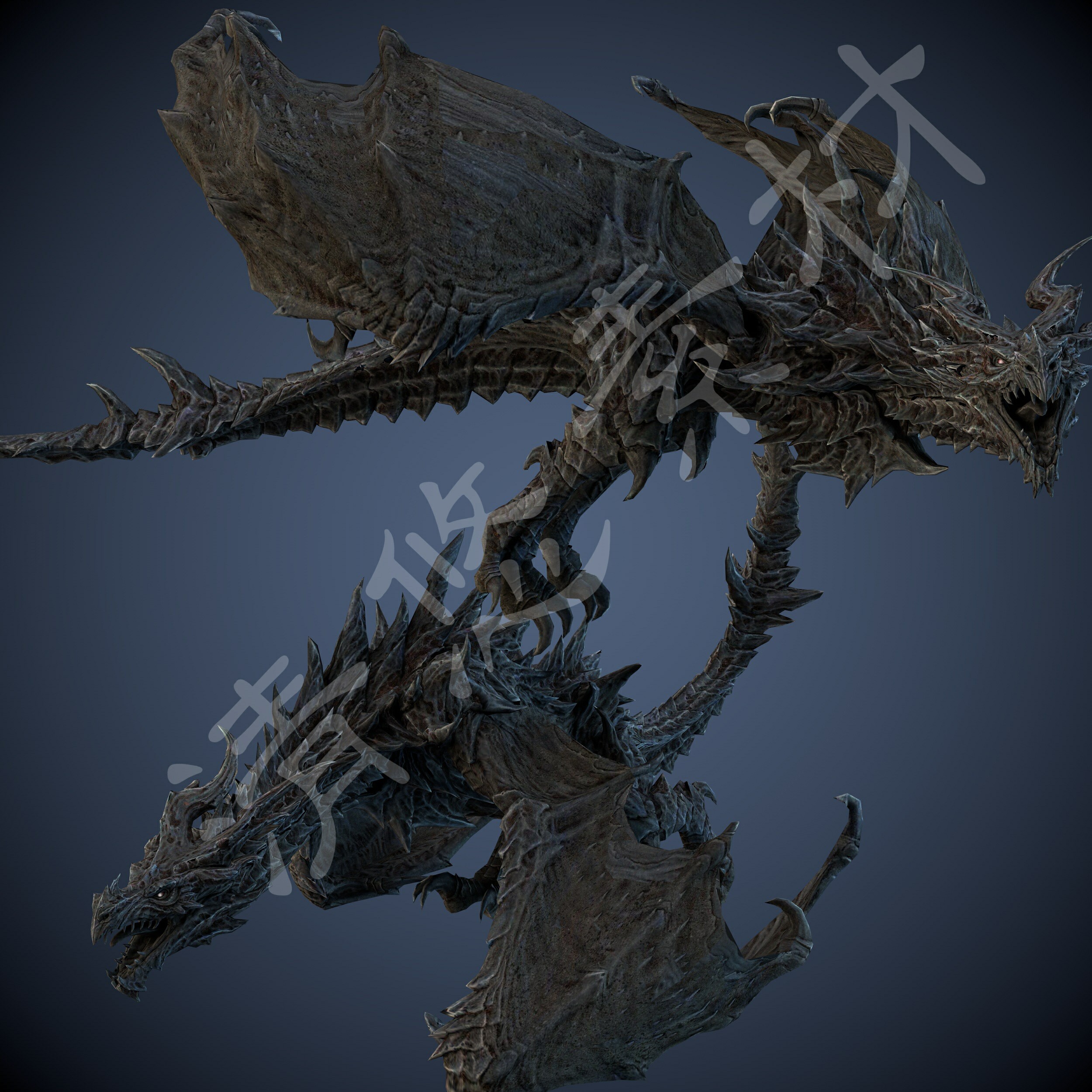 远古巨龙巨兽游戏怪物c4d飞龙模型骨骼绑定动画fbx格式 非实物197
