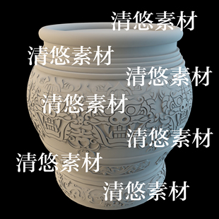 c4d 古风花纹水缸坛子模型文件 fbx 3ds格式 非实物B411 obj 3dmax