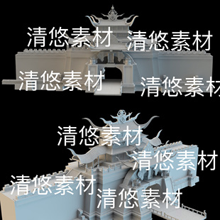 仙侠古风城墙城门场景文件 3dmax 非实物B656 3ds格式 obj c4d fbx