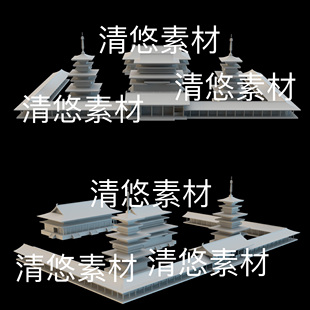 古建塔楼长廊大殿文件 低模3dmax 非实物B896 日式 obj格式 c4d fbx