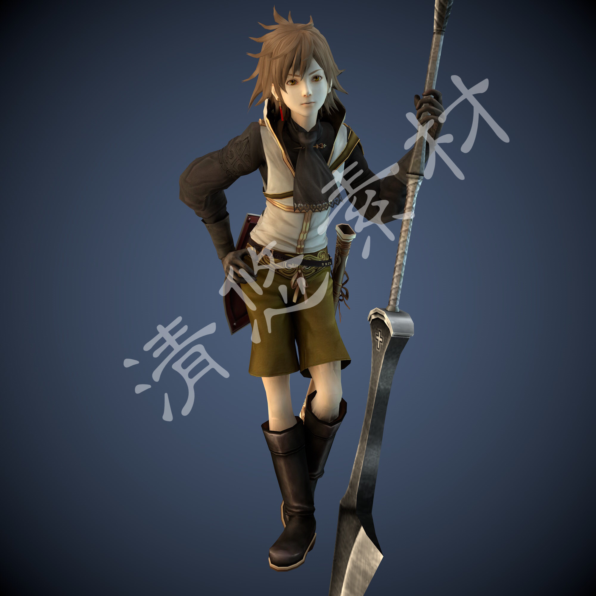 二次元武士帅哥男人物c4d fbx格式模型骨骼绑定带动画动作文件933