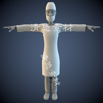 卡通白衣大褂医生maya c4d fbx格式模型骨骼绑定人物男非实物A224
