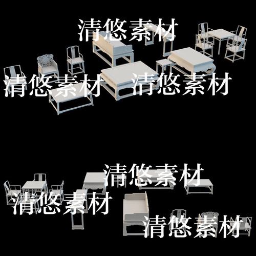3dmax c4d fbx obj格式中式古代罗汉床官帽椅茶几文件 非实物B361