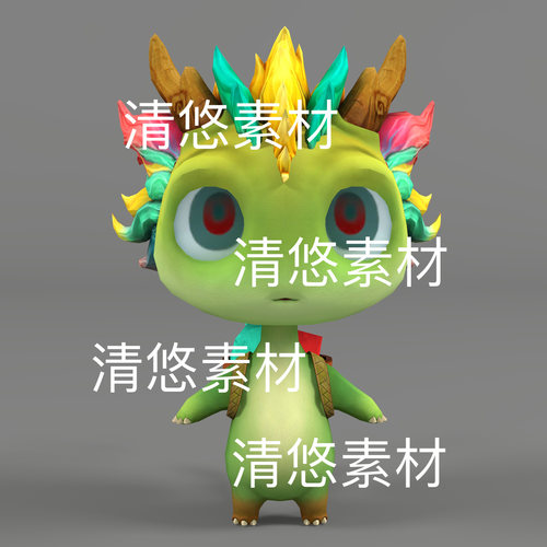 卡通可爱呆萌动漫卡通动物c4d fbx格式小龙人绑定文件 非实物D838