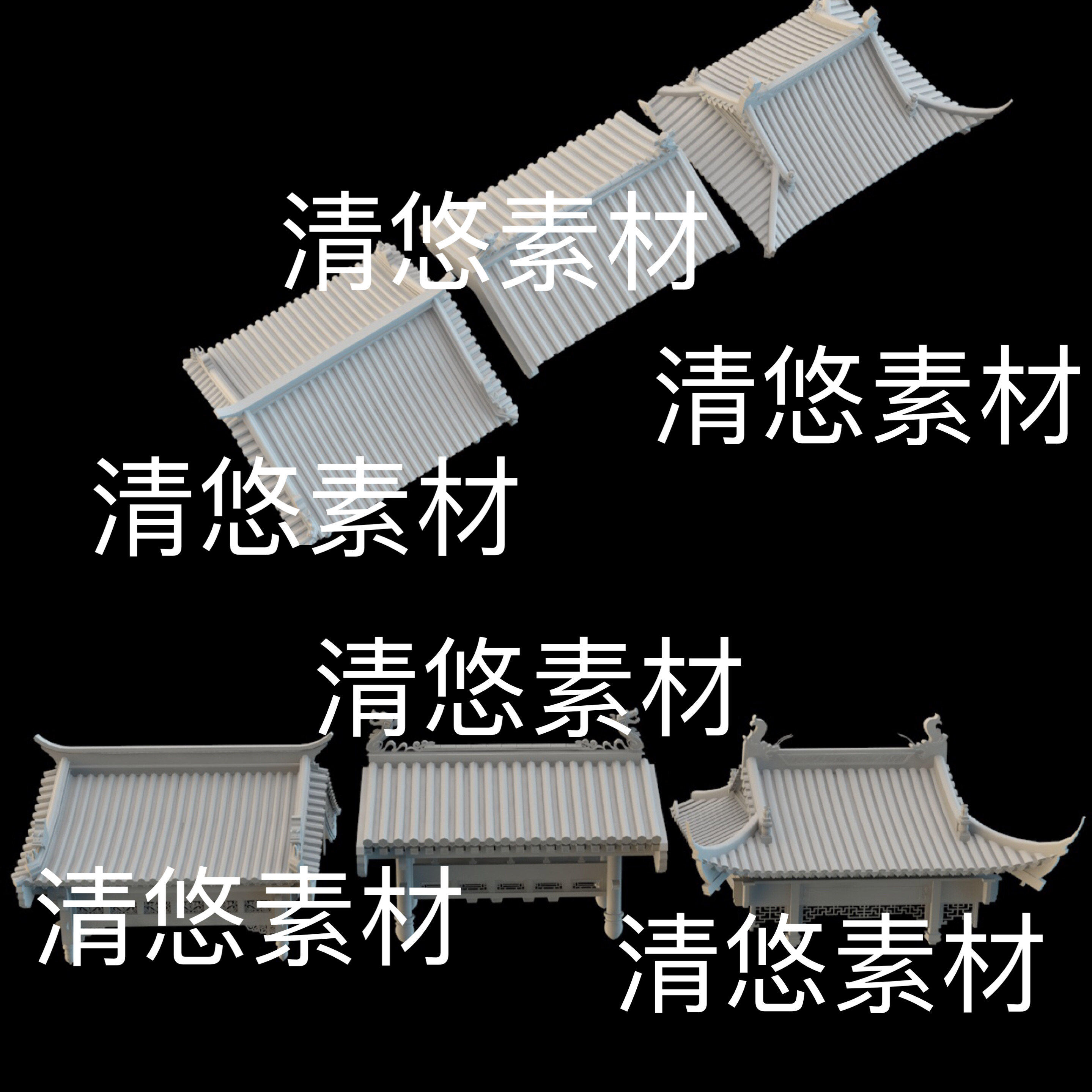 c4d fbx obj格式中式古风屋檐门头屋顶古建筑3D文件 非实物E106