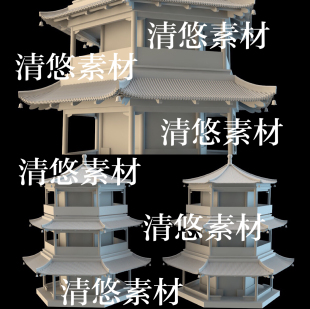 c4d su fbx obj格式中式古风塔楼古塔建筑模型文件 非实物A985