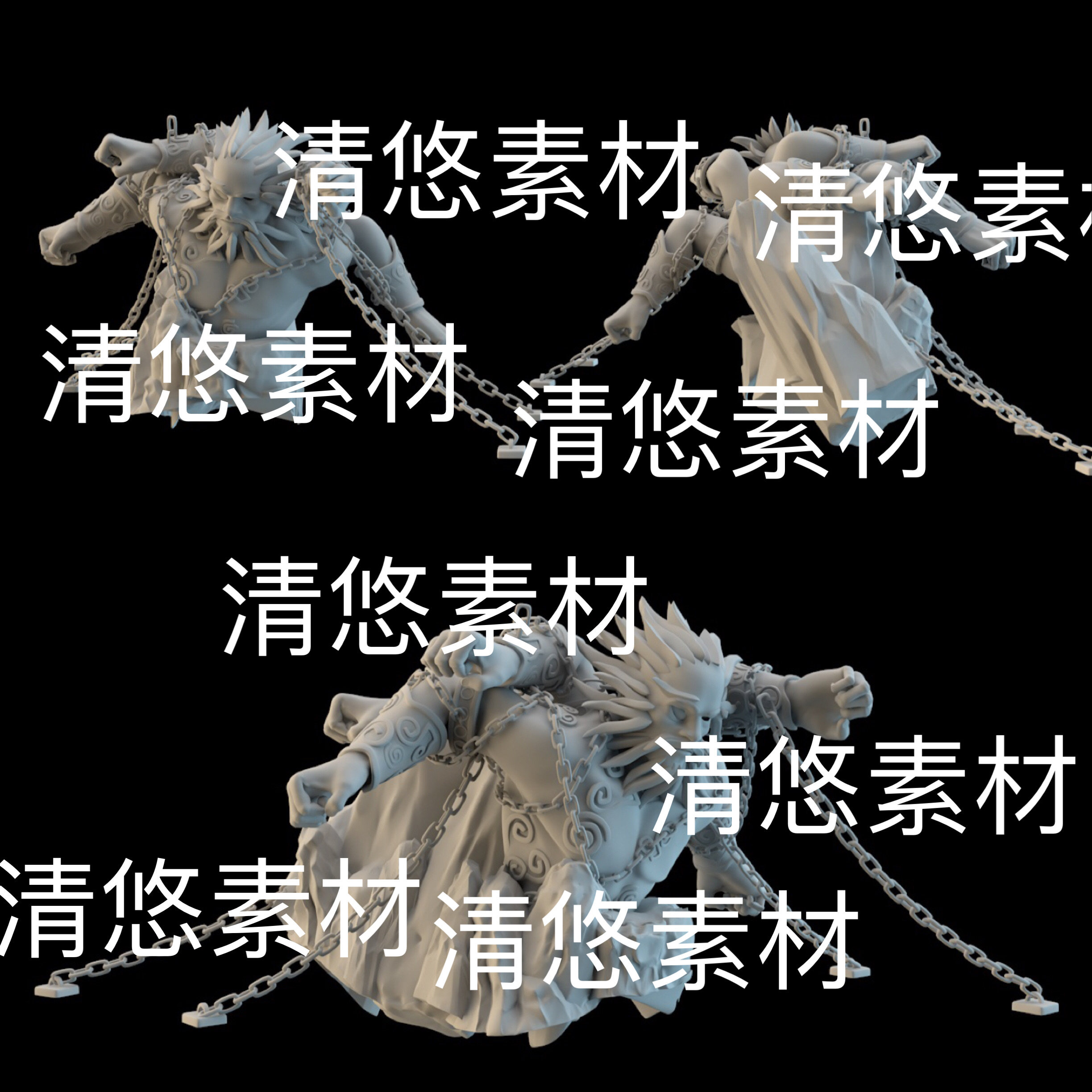 3dmax c4d fbx obj格式古风仙侠多手雕像石像铁链文件 非实物B617