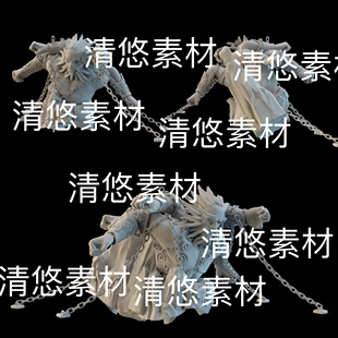 obj格式 3dmax c4d fbx 非实物B617 古风仙侠多手雕像石像铁链文件