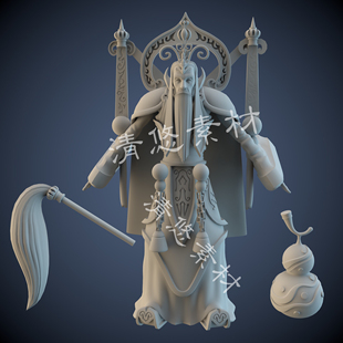 古代神话人物太上老君maya fbx obj格式 模型葫芦拂尘文件A249 c4d