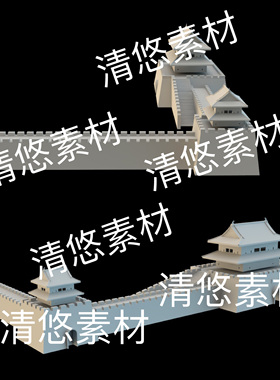 低模su c4d fbx obj 3ds格式古风建筑瞻岳门城墙文件 非实物B511