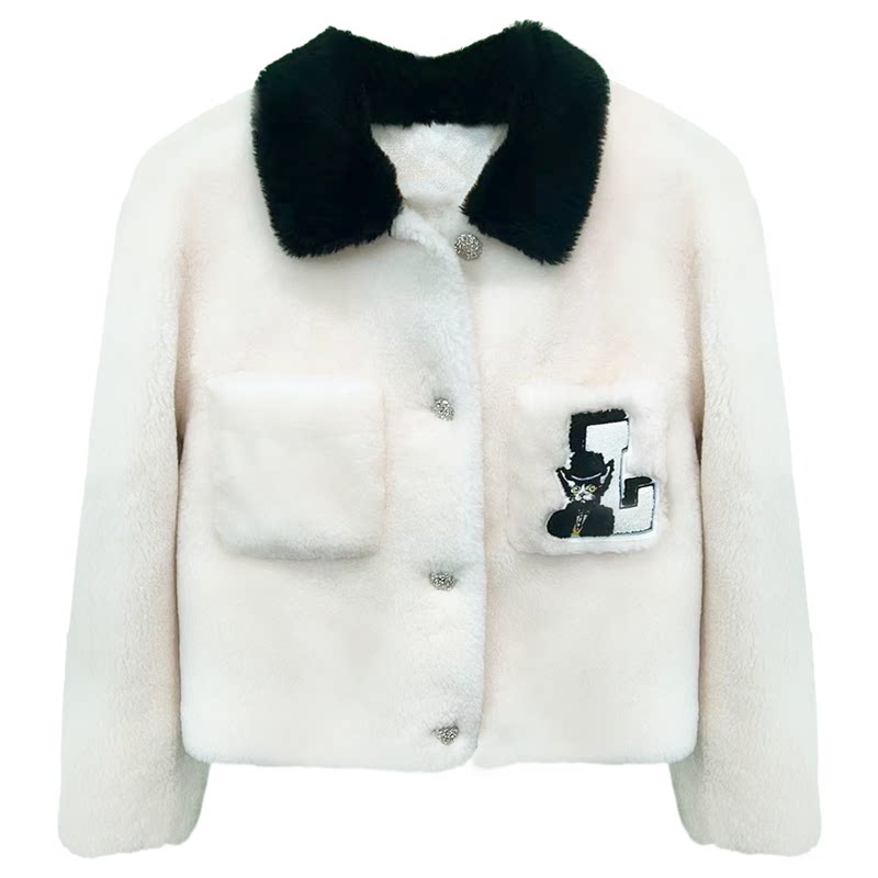 bronze lucia秋冬新款纯羊毛羊剪毛毛外套绒白色小香风小个子皮草