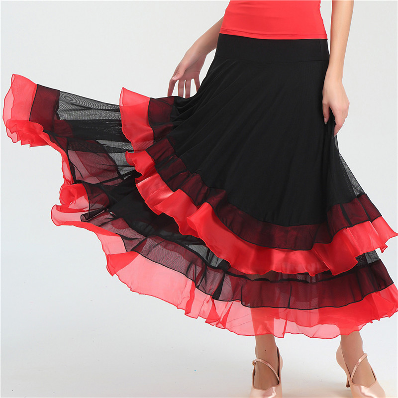 兰芙琳新款女式摩登舞蹈裙花边交谊舞广场舞裙大裙摆春夏舞蹈裙52