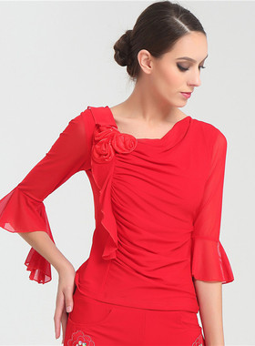 女士摩登舞交际舞上衣修身交谊华尔兹广场舞练功服高弹53271