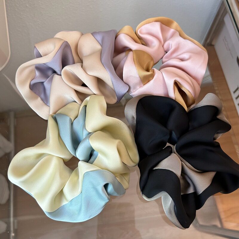 韩系高级感缎面拼色设计大肠发圈肥肠发圈女发绳头饰韩国皮筋头花