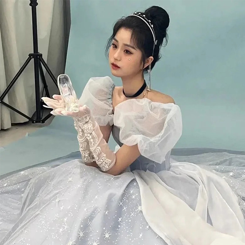 淡蓝色名媛晚礼服女高级感迪士尼公主裙成人礼仙气质宴会连衣裙