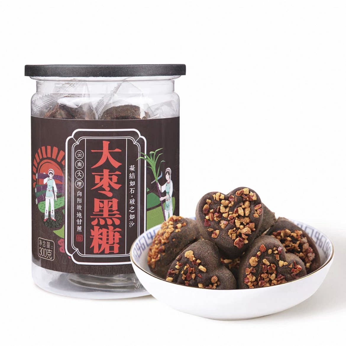 八千方大枣黑糖块300克独立小袋云南大理纯甘蔗老土红糖女生饮品