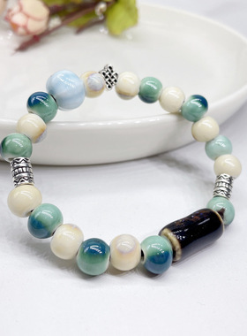 景德镇陶瓷手链直播热卖款手串弹力绳陶瓷饰品，