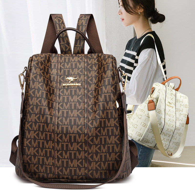 芭藜袋鼠真皮双肩包女大容量2026新款旅行女士休闲时尚背包高级感