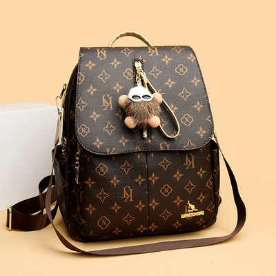 威森袋鼠真皮双肩包女2026新款百搭时尚旅行背包大容量妈妈包软皮