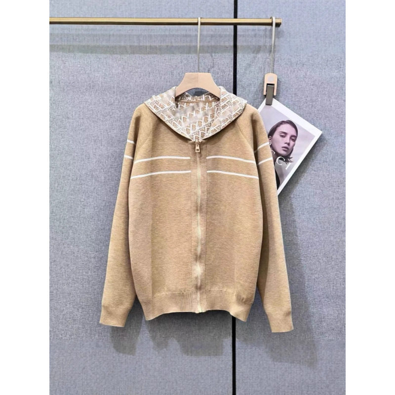 南油高定正确版双面老花山羊绒男女同款字母提花针织开衫连帽