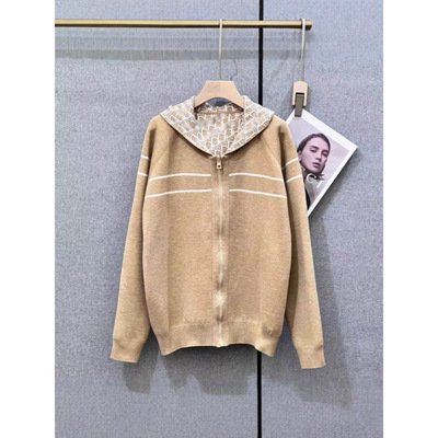 南油高定正确版双面老花山羊绒男女同款字母提花针织开衫连帽