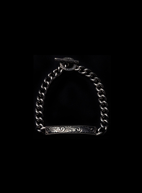 AntidoteBuyersClub Engraved ID Bracelet日制950银唐草花牌手链